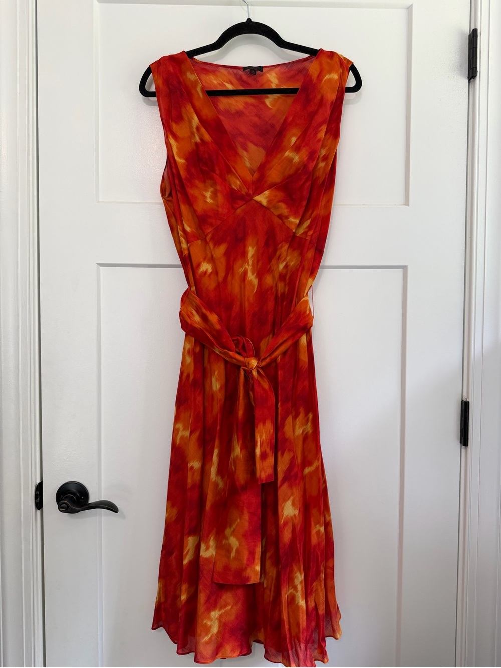 Talbots Orange and Red Sleeveless V‑Neck Midi Dress - Picture 2 of 8